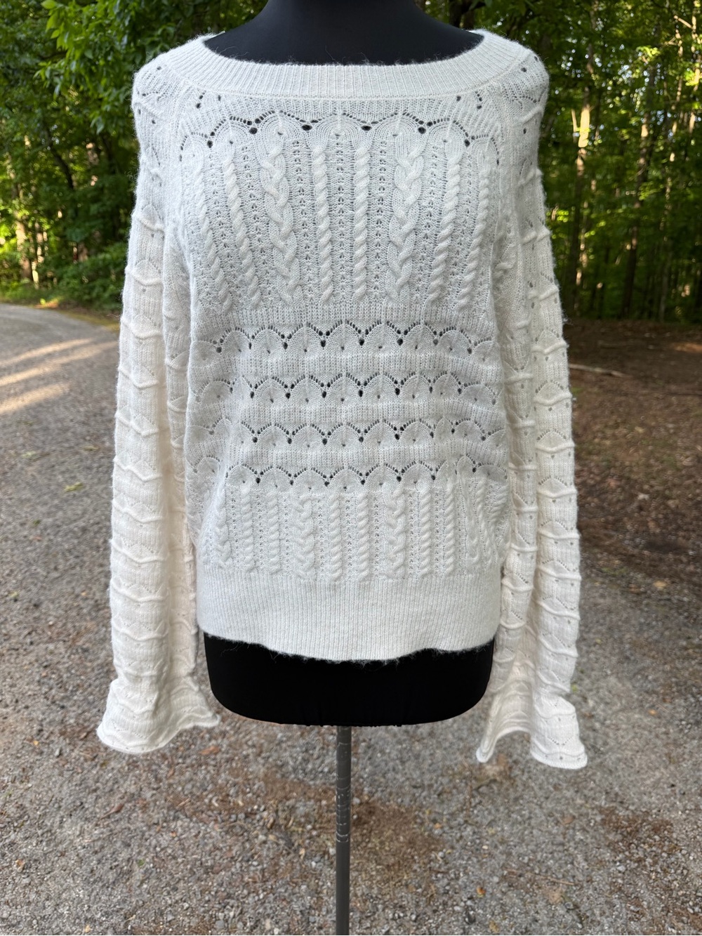 Francesca's Collections Off-the-Shoulder Cream Cable Knit Sweater